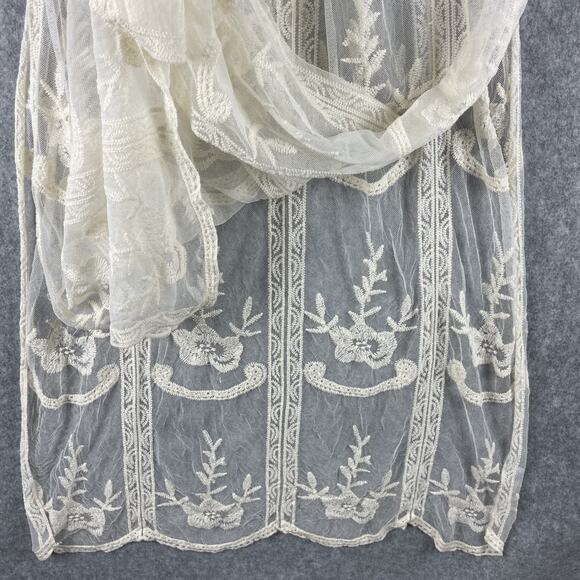 Woven Heart Lace Boho Dress Womens Medium Ivory Sheer Mesh Embroidered Fairy NEW - Picture 4 of 15